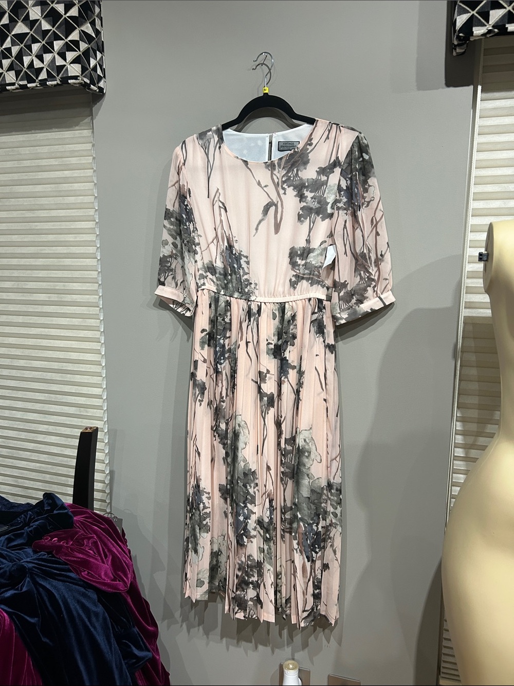 Pleated Floral Midi Dress in Blush Pink